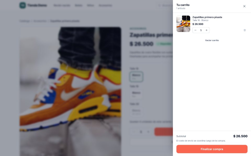 Carrito lateral con el producto agregado, subtotal y botón Finalizar compra